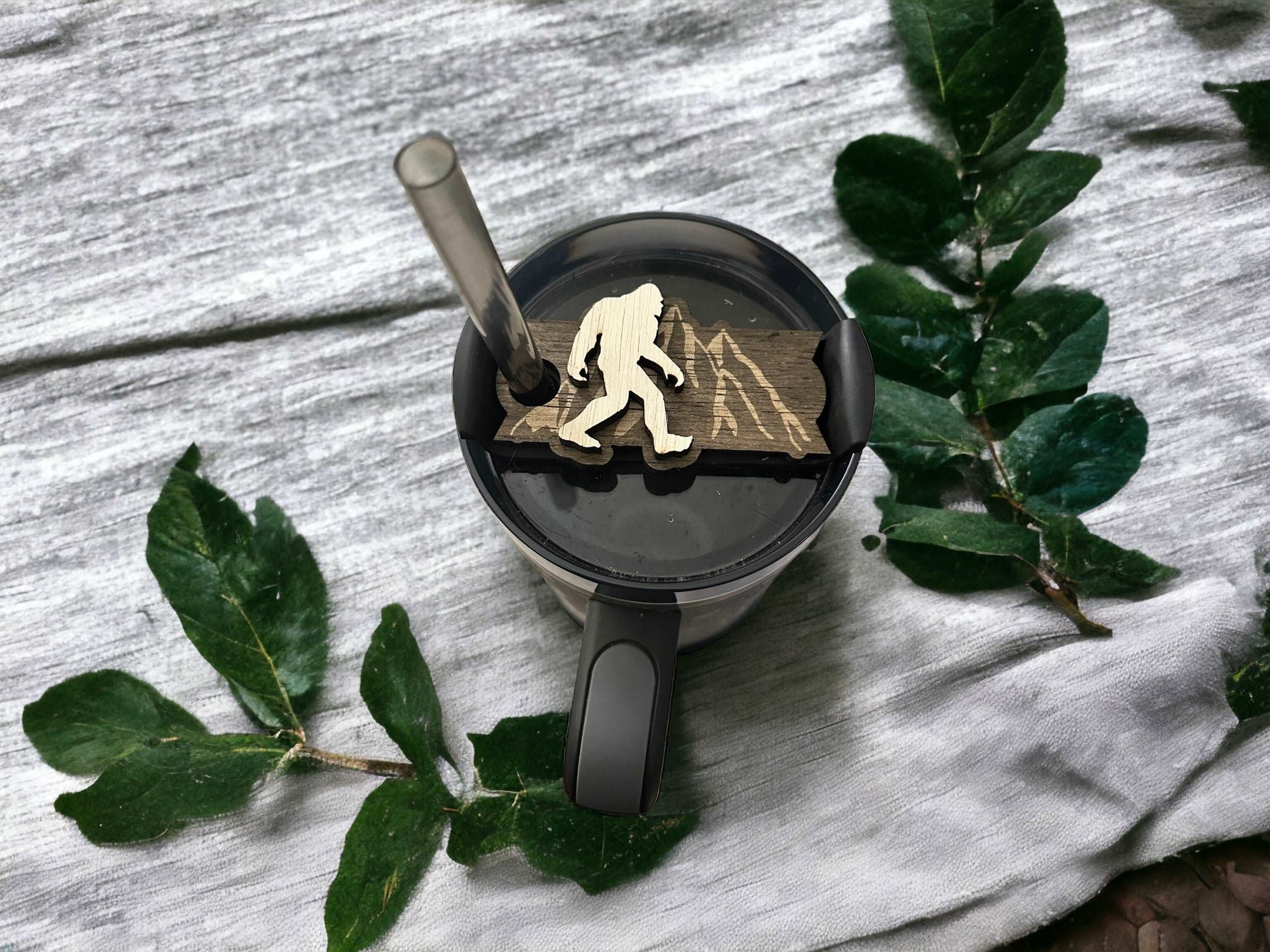 Unleash the Wild: Sasquatch & Mountains Lid Topper for 30/40oz Tumblers | Premium Wooden Tumbler Upgrade - Boston Print Co.
