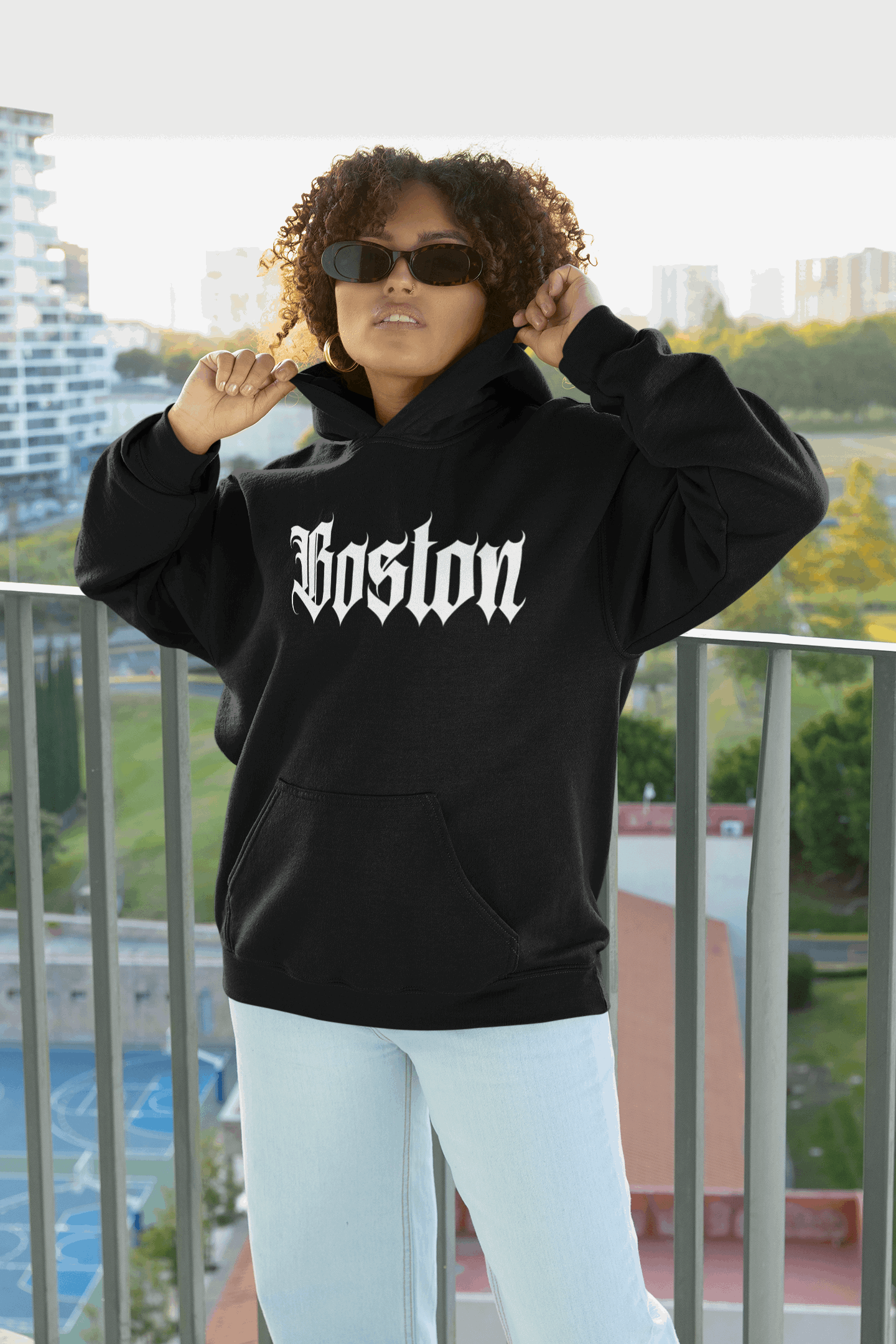 Classic Boston Old English Heavyweight Hoodie - Premium Cotton/Poly Blend - Boston Print Co.