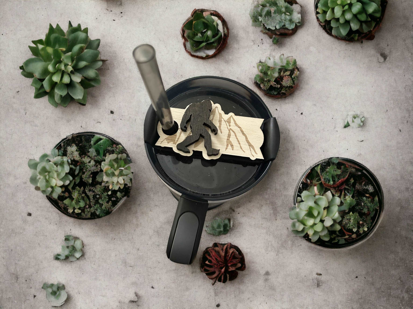 Unleash the Wild: Sasquatch & Mountains Lid Topper for 30/40oz Tumblers | Premium Wooden Tumbler Upgrade - Boston Print Co.