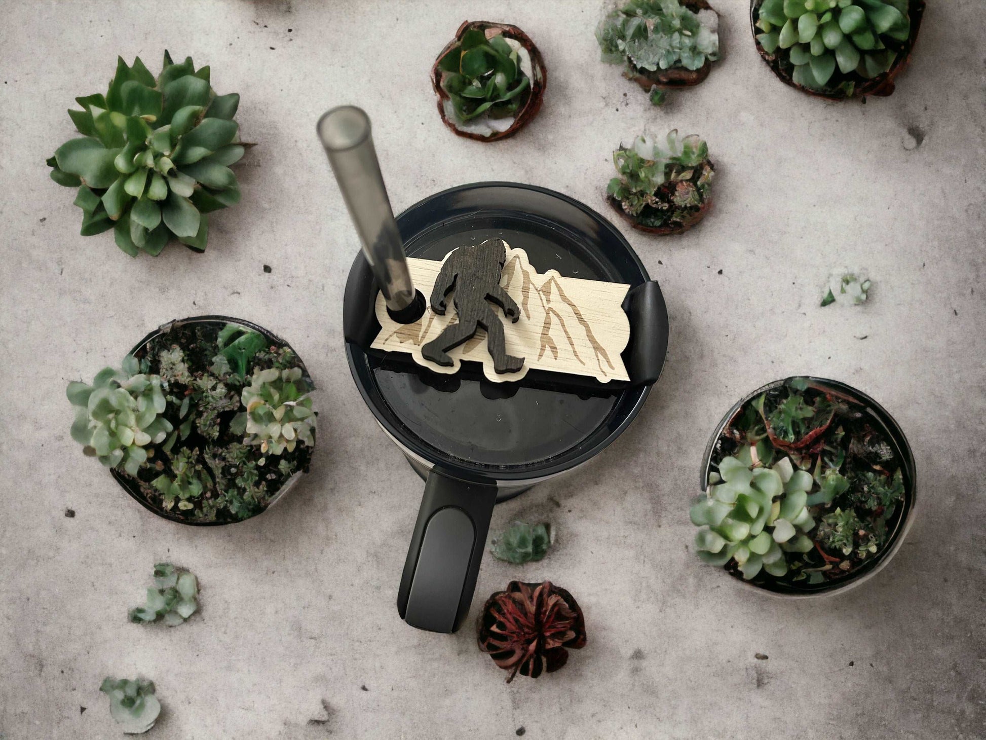 Unleash the Wild: Sasquatch & Mountains Lid Topper for 30/40oz Tumblers | Premium Wooden Tumbler Upgrade - Boston Print Co.