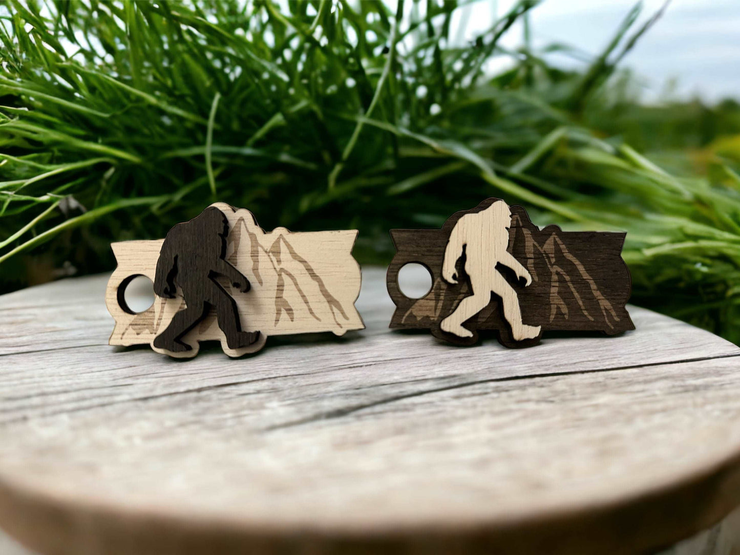 Unleash the Wild: Sasquatch & Mountains Lid Topper for 30/40oz Tumblers | Premium Wooden Tumbler Upgrade - Boston Print Co.