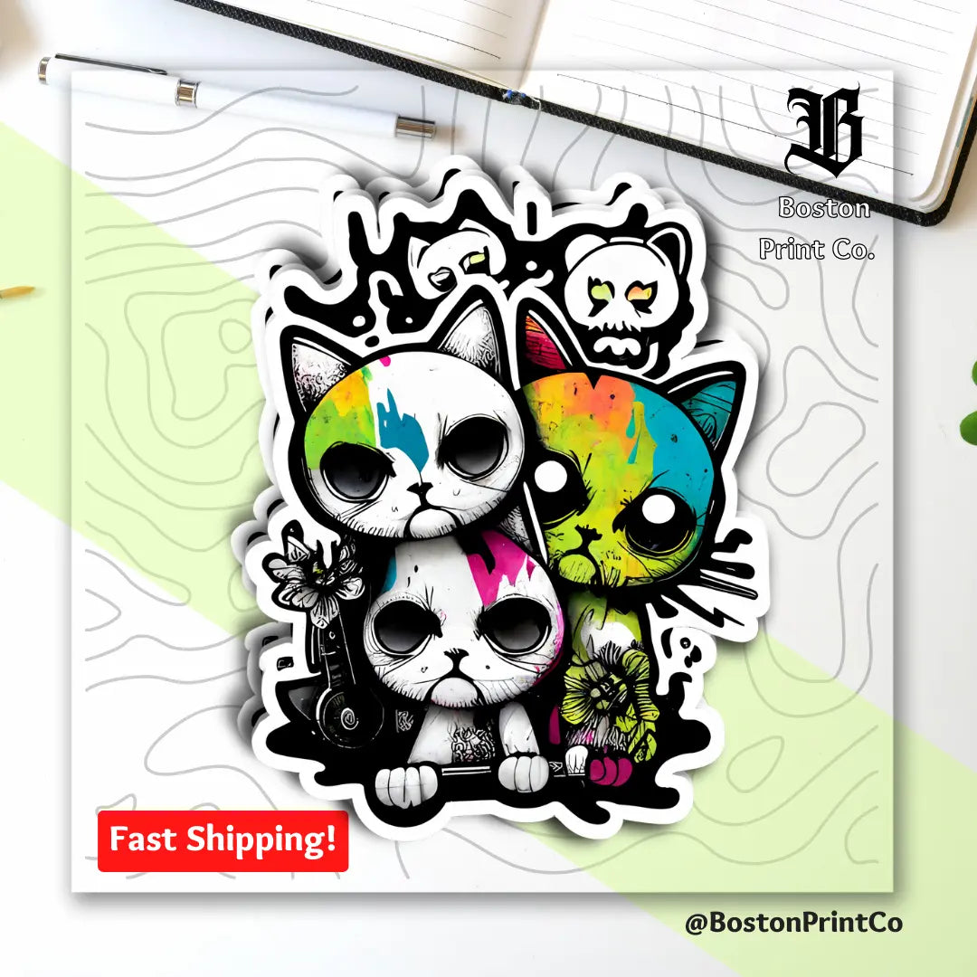 Trippy Psychedelic Cat Sticker | Graffiti Style | Premium Print Quality - Boston Print Co.