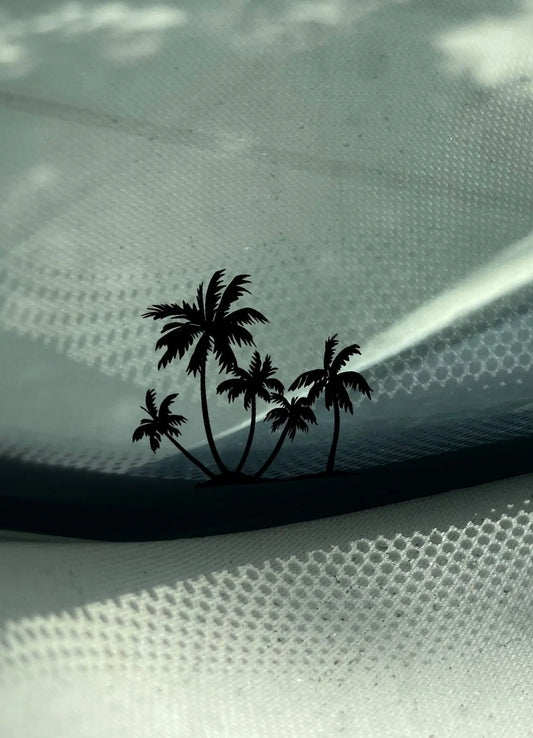 “Tropical Breeze" Palm Tree Decal - Boston Print Co.  on car windshield