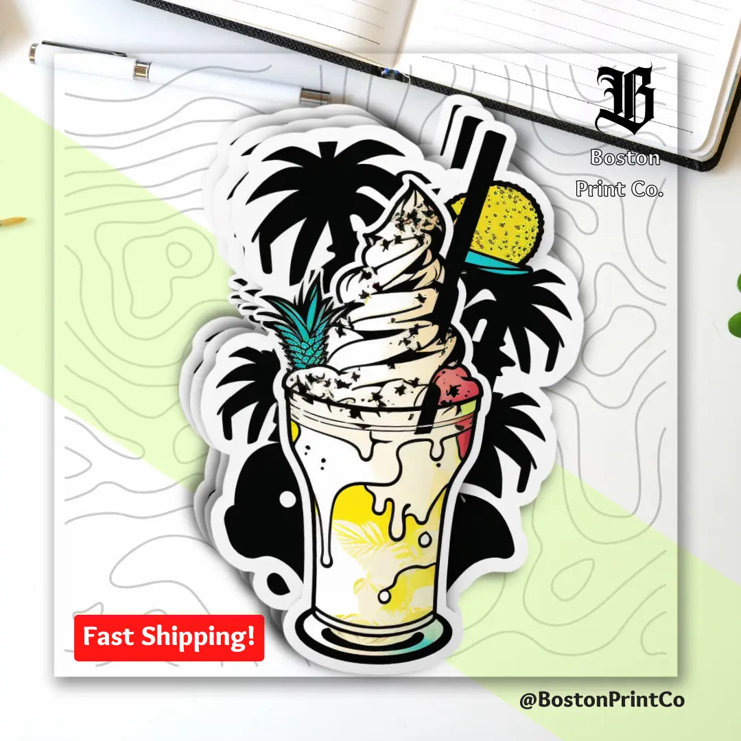 Tropical Pina Colada Drink Sticker | Matte Finish, Waterproof & Scratch Resistant - Boston Print Co.