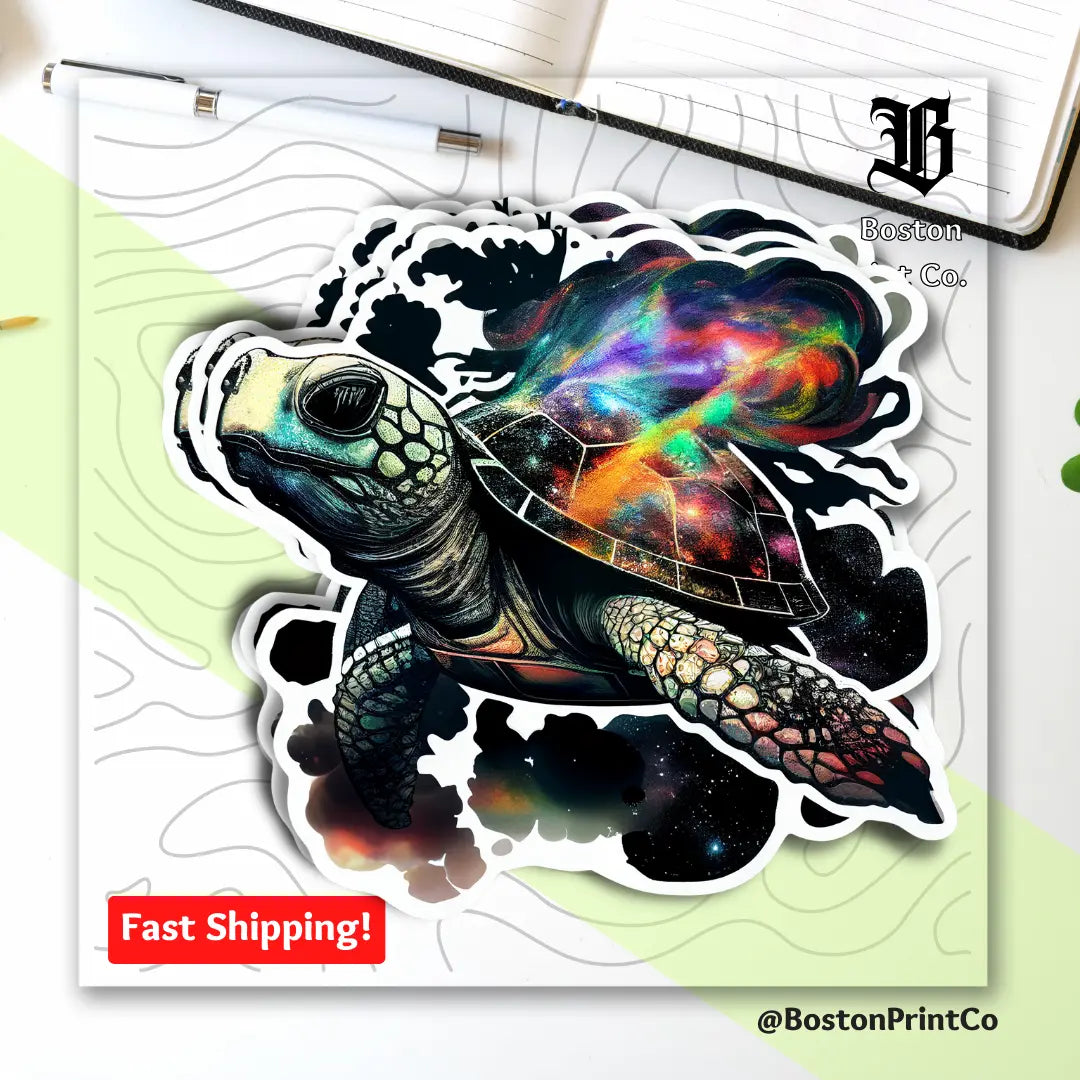 Turtle in Space Matte Vinyl Sticker | Premium Print Quality | Waterproof and Scratch Resistant - Boston Print Co.