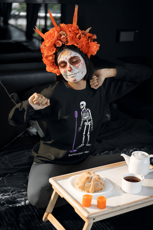 Dia de los Muertos “Remember Me…” Skeleton Serenade Sweatshirt | Coco-Inspired Halloween Apparel - Boston Print Co. 