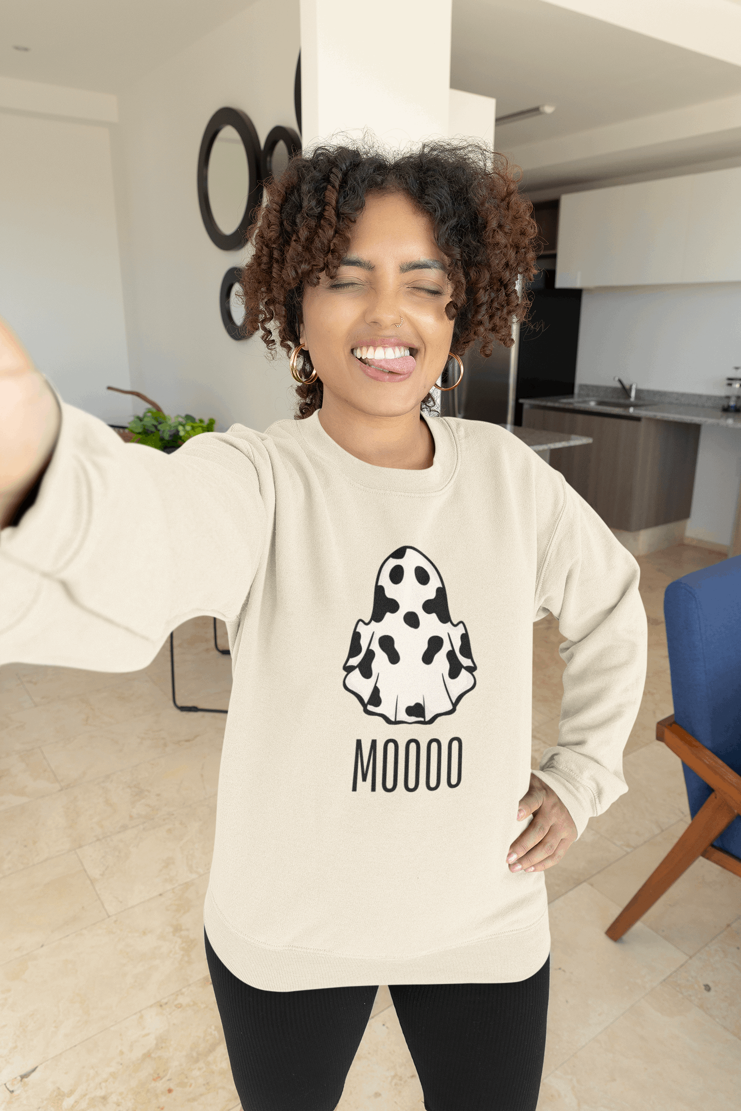 Halloween MOOOO Ghost Cow Sweatshirt | Cute & Cozy - Boston Print Co. 