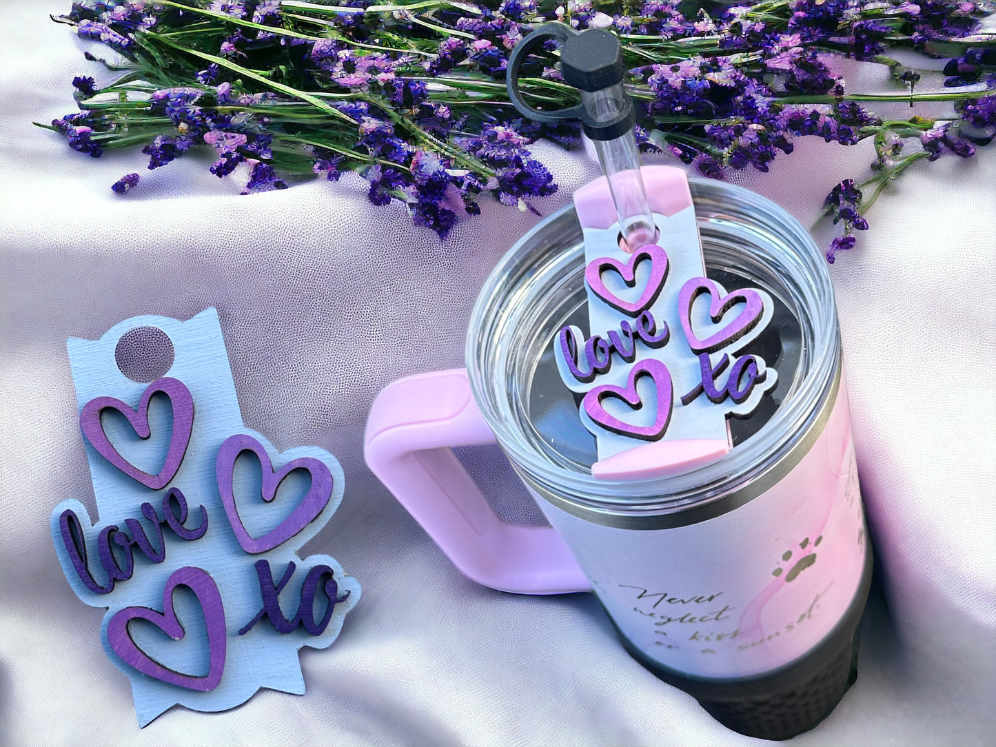 Stanley 40oz Valentine's Day Tumbler Topper - Purple XO & Love Design