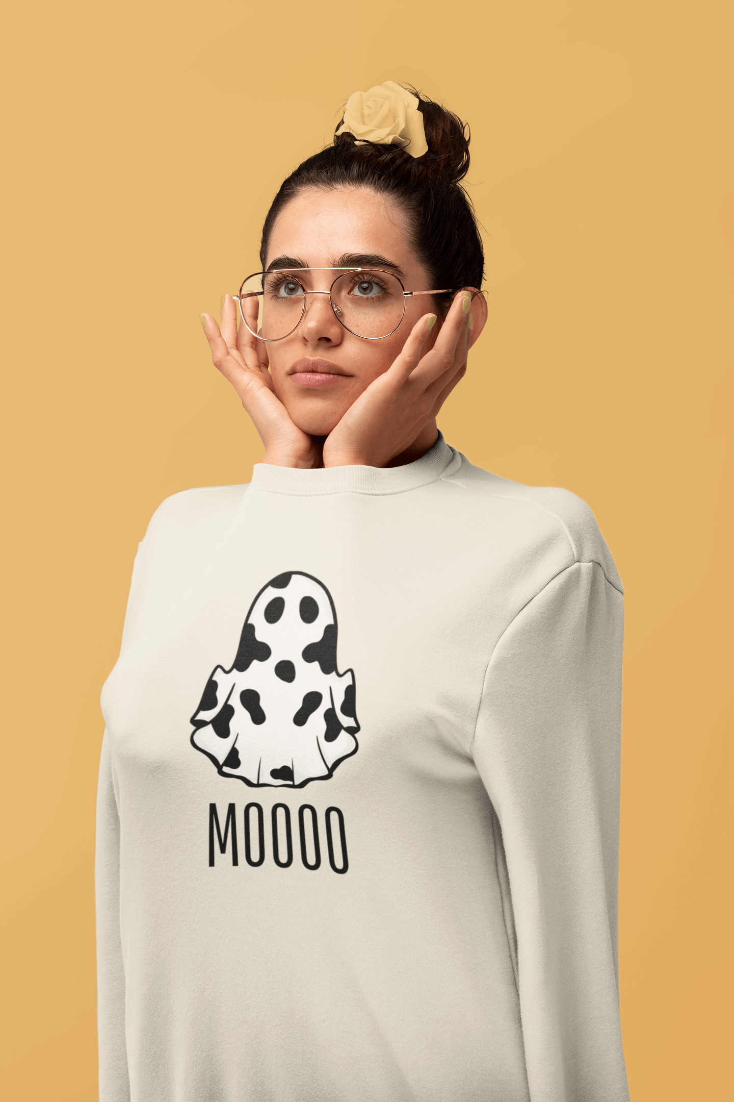 Halloween MOOOO Ghost Cow Sweatshirt | Cute & Cozy - Boston Print Co. 