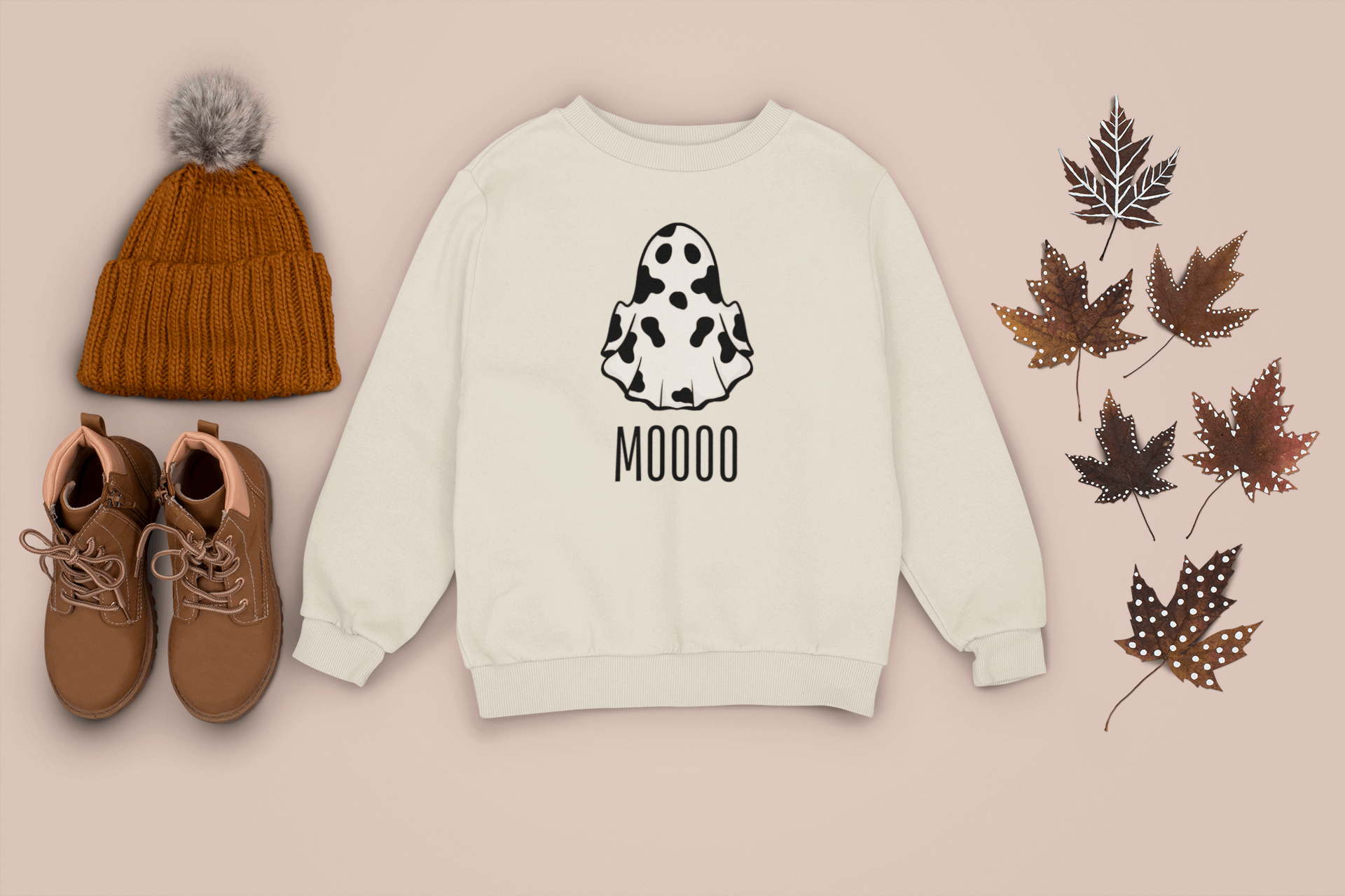 Halloween MOOOO Ghost Cow Sweatshirt | Cute & Cozy - Boston Print Co. 