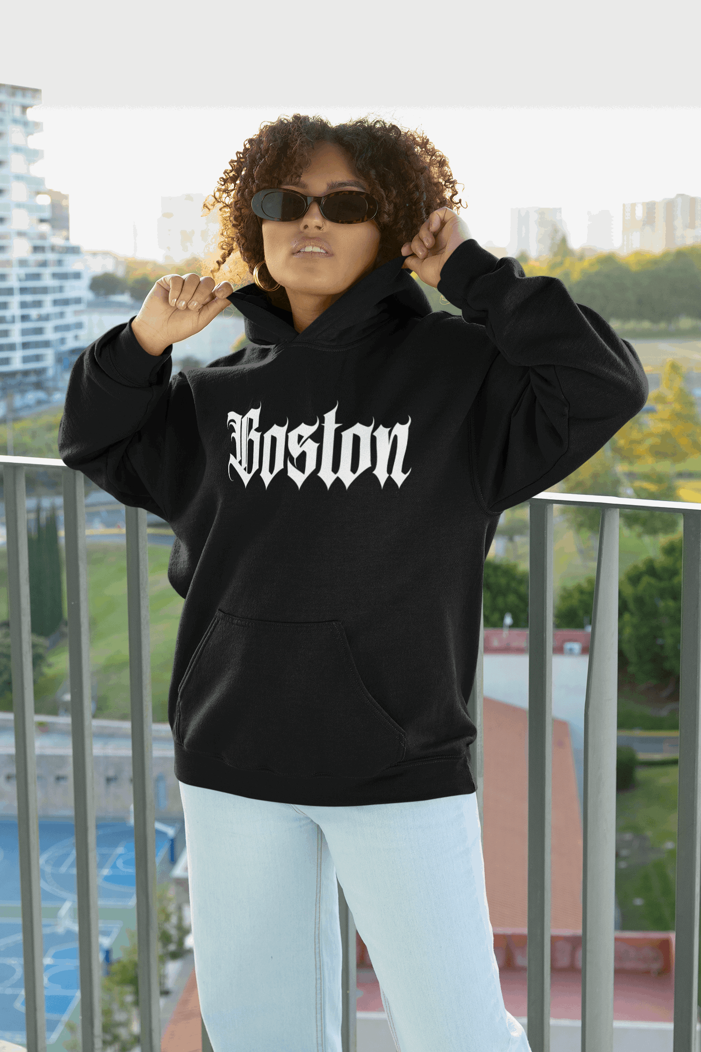 Classic Boston Old English Heavyweight Hoodie - Premium Cotton/Poly Blend - Boston Print Co. 