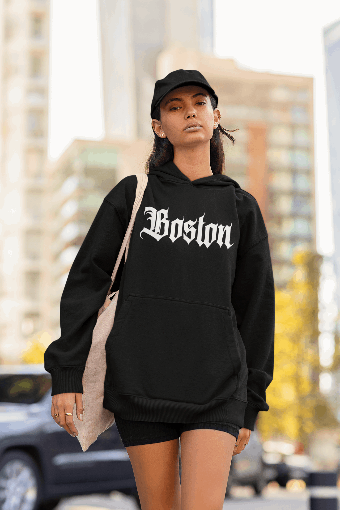 Classic Boston Old English Heavyweight Hoodie - Premium Cotton/Poly Blend - Boston Print Co. 