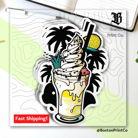 Tropical Pina Colada Drink Sticker | Matte Finish, Waterproof & Scratch Resistant - Boston Print Co. 