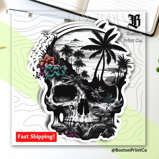 Tropical Skull Island Sticker - Premium Quality Vinyl Decal - Boston Print Co. 