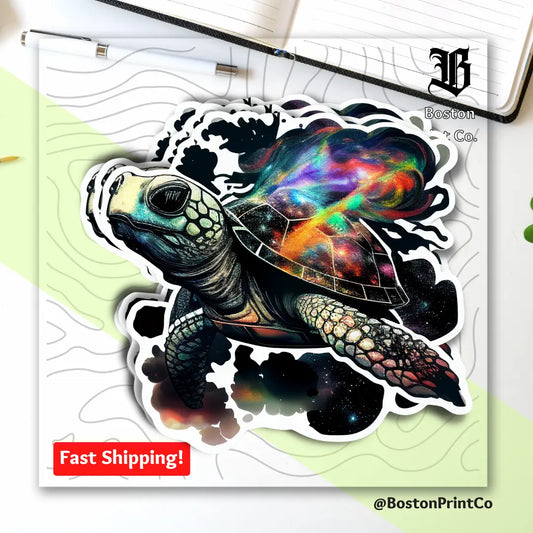 Turtle in Space Matte Vinyl Sticker | Premium Print Quality | Waterproof and Scratch Resistant - Boston Print Co. 