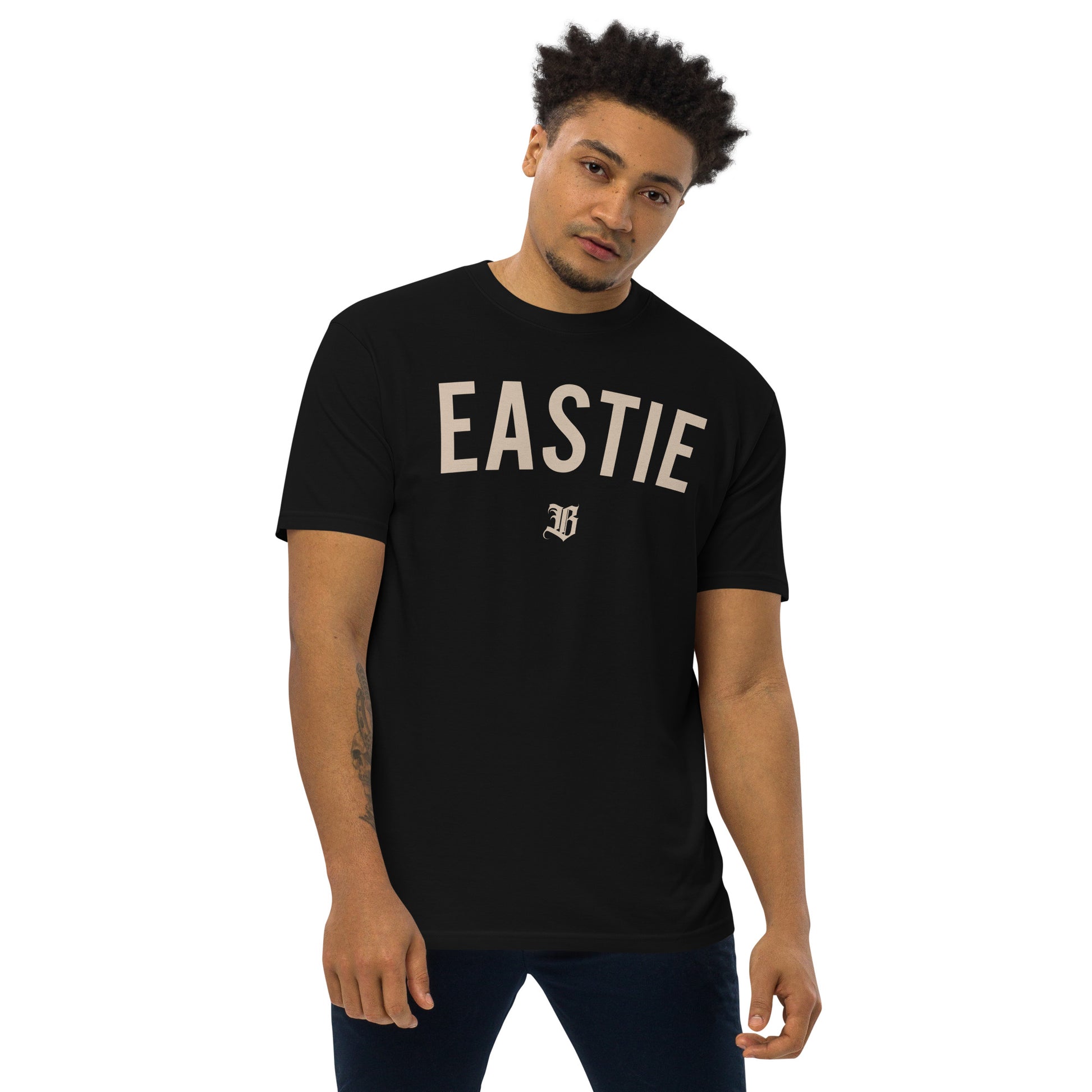 "Eastie" boxy oversized t-shirt, 100% carded cotton, heavyweight fabric, garment-dyed and pre-shrunk, relaxed fit with dropped shoulders and wide neck ribbing.